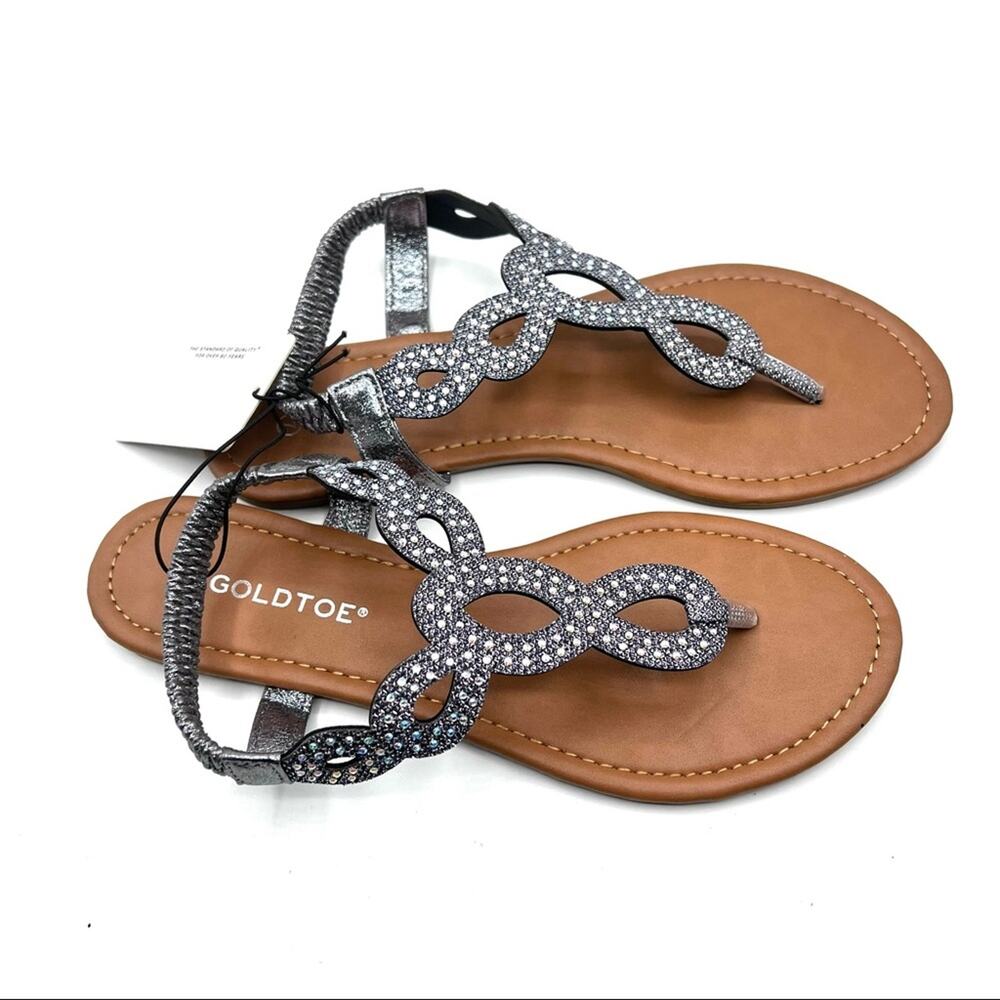 Gold Toe Womens Embellished Jewel Womens Ankle Strap Sandals Sz 7 NWT